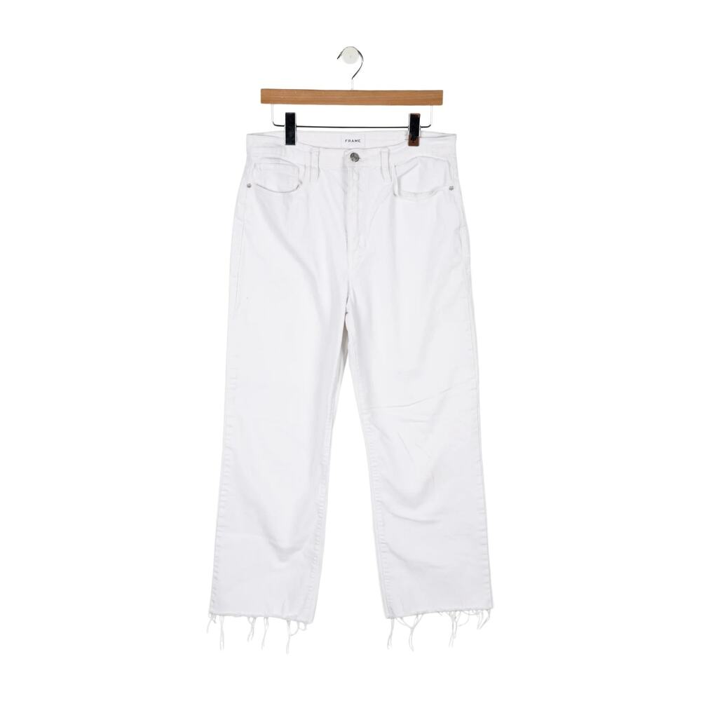 FRAME Le Jane Crop Wide Leg White Jeans Raw Hem Size 30